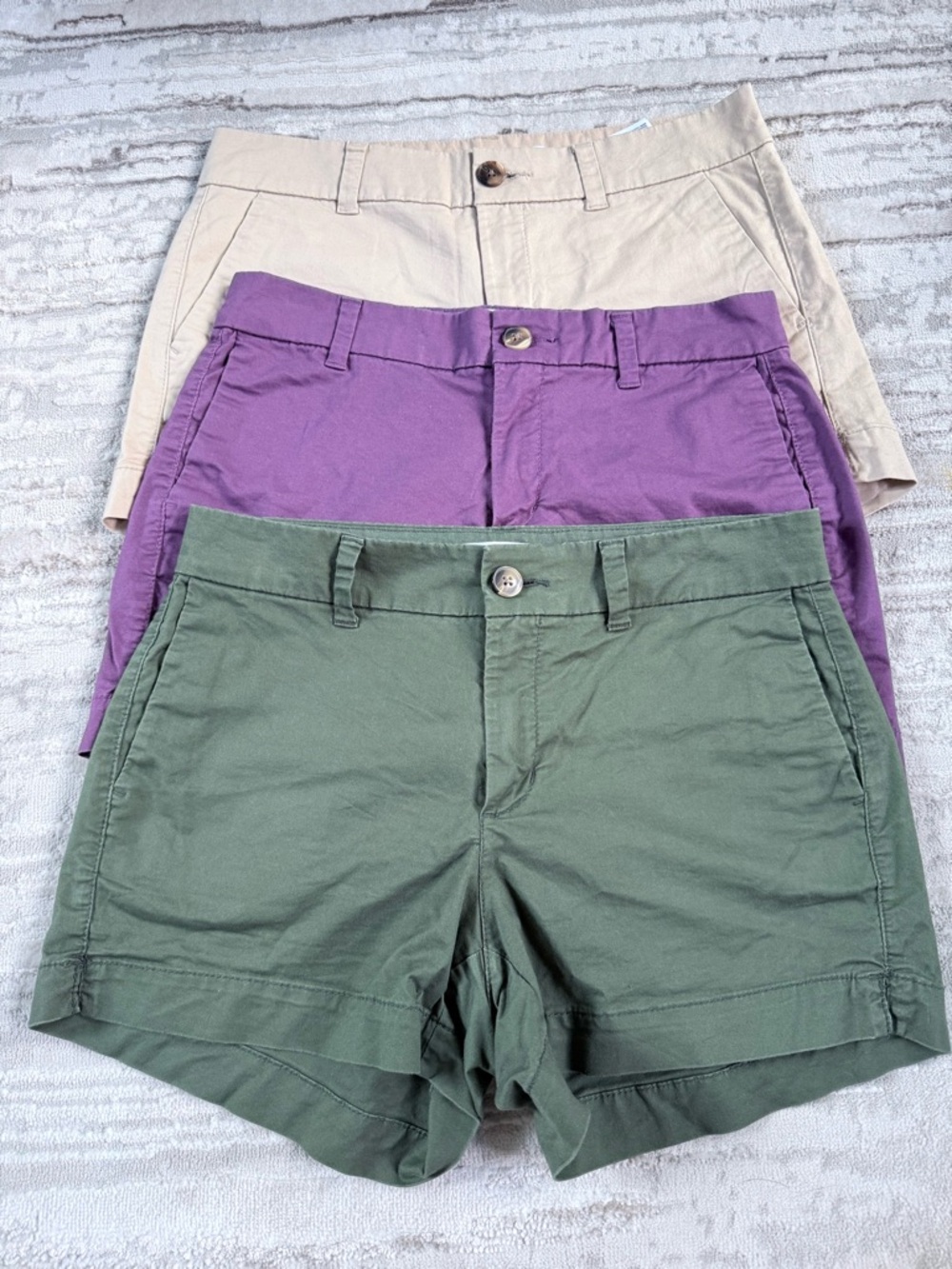 Old Navy Chino Shorts Trio in Green, Purple, Cream